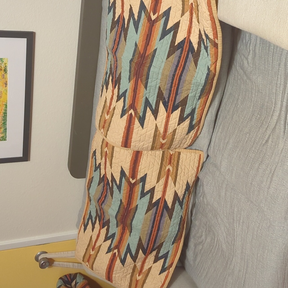 Wyeth Trail Coverlet And Pillowcases in Tan and Blue - Picture 3 of 3